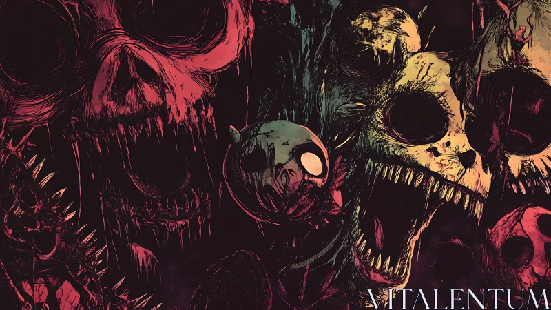 Grotesque skull creatures crowd dense horror illustration