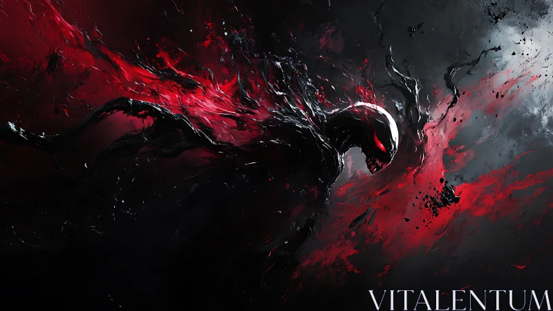 Abstract symbiotic entity rendered in dynamic crimson motion