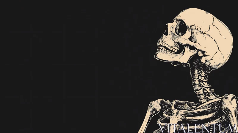 Lateral human skeleton profile on matte black negative space