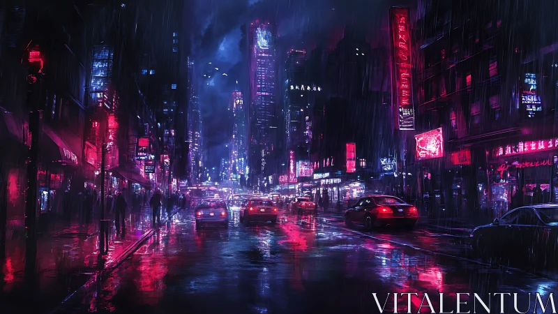 Neon rain on midnight streets, where city dreams glow loud.