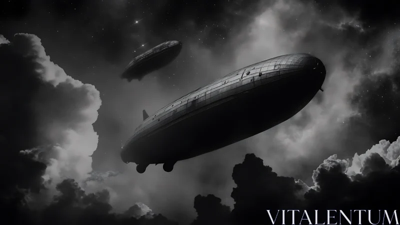 Midnight zeppelins drift through storm-torn cosmic clouds.