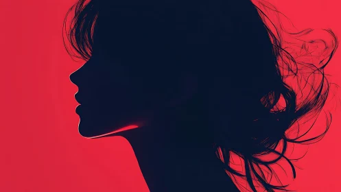 High-contrast female profile silhouette on saturated red field