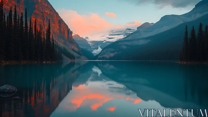 Glacier-kissed lake cradles flaming alpine dusk reflections.