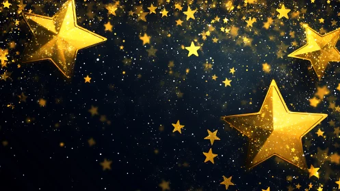 Golden stars scattered across dark cosmic background.