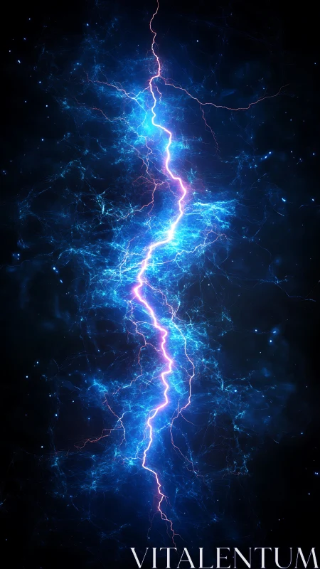 Vertical plasma discharge divides blue energy field symmetrically