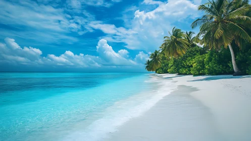 Pristine Tropical Beach with Turquoise Waters and Palm Trees