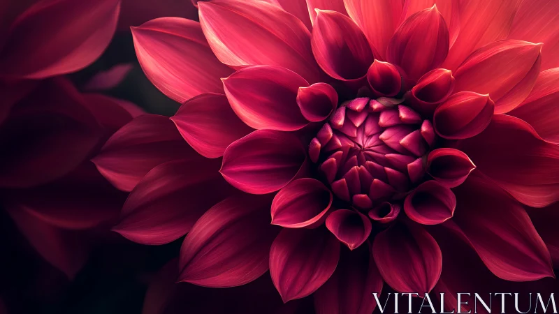 Close-up of Vibrant Crimson Dahlia with Layered Petal Formation