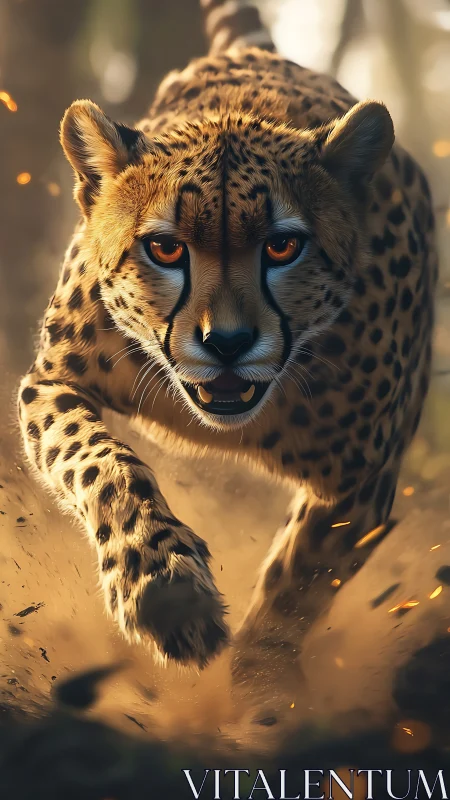 Cheetah sprint rendered in hyper-detailed digital realism