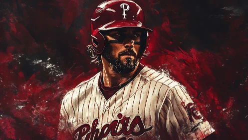Dynamic digital painting of focused baseball batter in red uniform