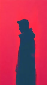 High-contrast male silhouette in elongated cloak against neon magenta