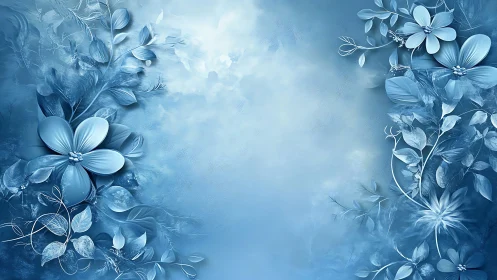 Ethereal Blue Floral Composition with Luminous Center Gradient.