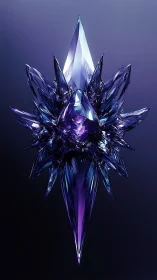 Luminous violet crystal shard unfolds in elegant radiant layers