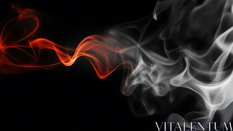 Abstract red and white smoke waves on black background, digital art.