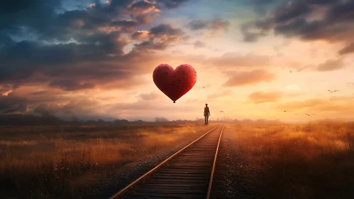 Heart-Shaped Dream Across the Golden Rails.