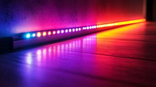 Linear RGB LED wall washer casting gradient floor illumination.