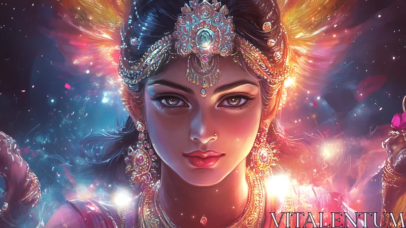 Mythic goddess portrait in luminescent nebular light field