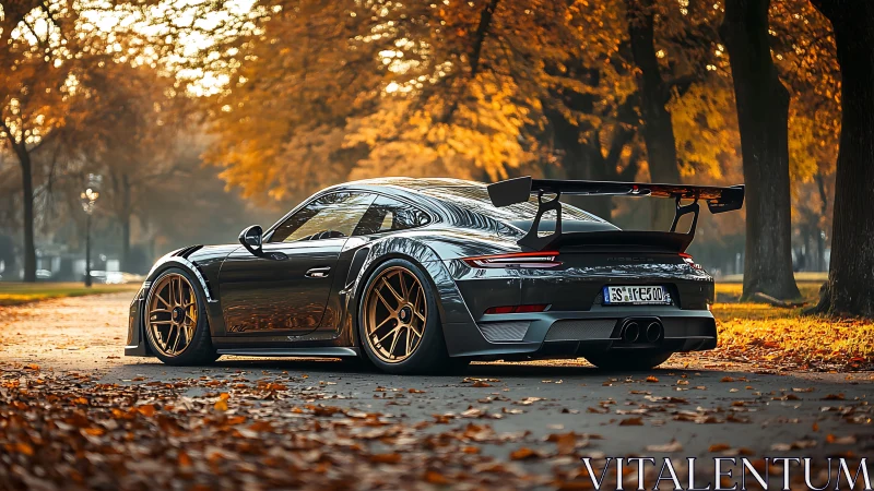 Autumn lane cruise with a sleek track-ready sports car.