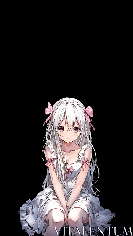 Moonlit ribbon girl adrift in a sea of quiet midnight.