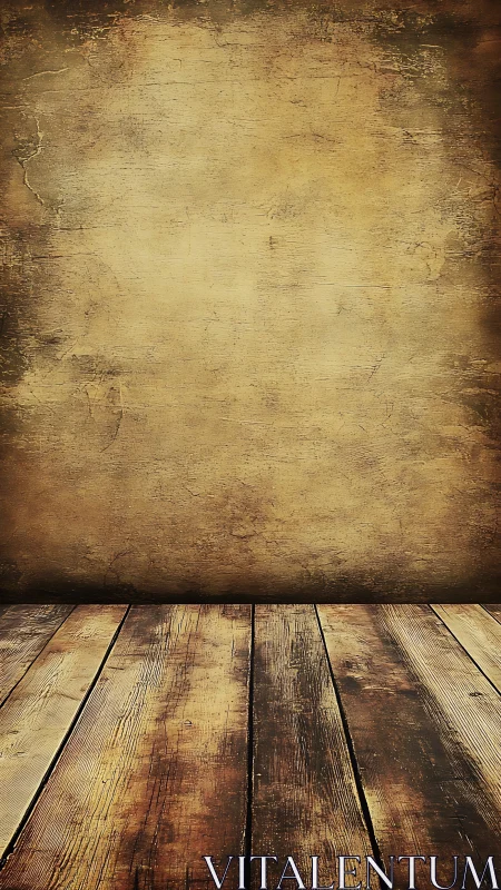 Aged plaster wall and wooden floor form rustic studio stage