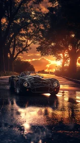 Midnight roadster drinks the last light of a burning sunset