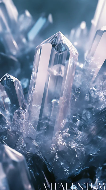 High-refraction quartz crystal cluster rendered in macro 3D