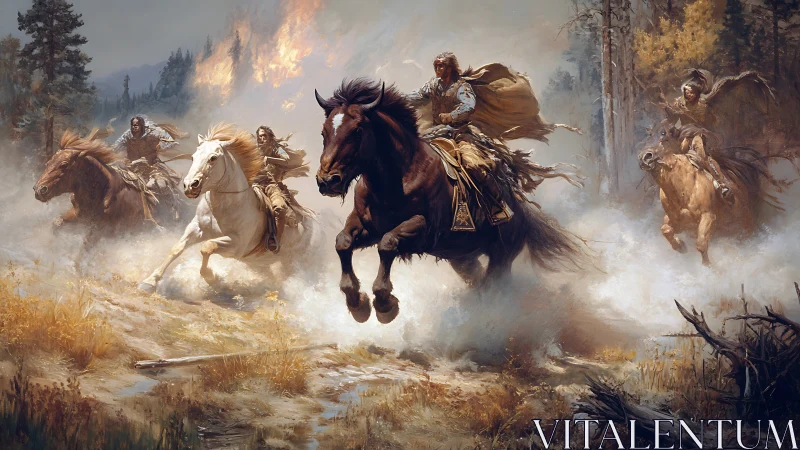 Wild riders outrun a burning frontier sky in roaring duststorm.