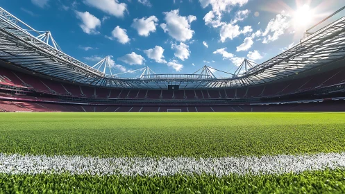 Modern football stadium interior with central pitch view.