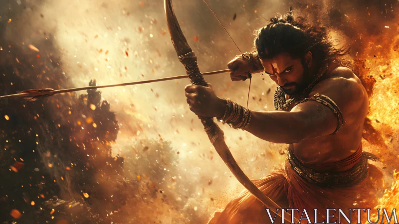 Blazing warrior archer carves firelit path through chaos.