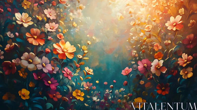 Layered Flower Field with Warm Light Gradient