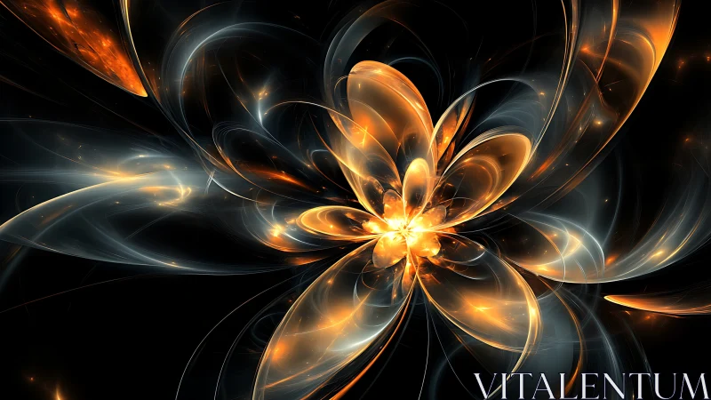Fractal light structure forming abstract luminous flower form.