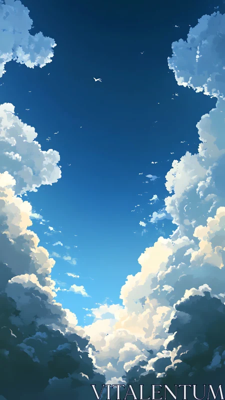 Cinematic cumulus canyon under deep gradient summer sky.