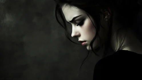 Midnight thoughts carve porcelain silence along her profile