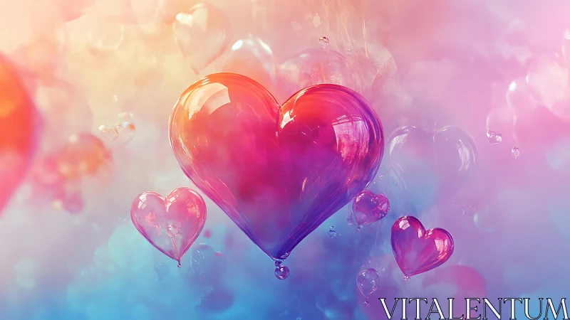 Translucent Heart Balloon Composition with Gradient Chromatic Transition