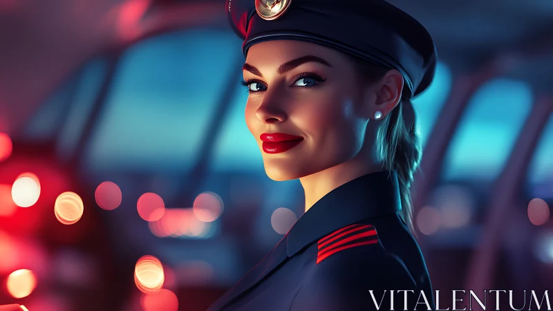 Photorealistic cockpit portrait of confident pilot at dusk.