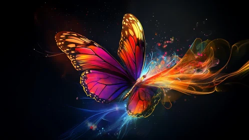 Radiant butterfly in a swirl of glowing rainbow light.