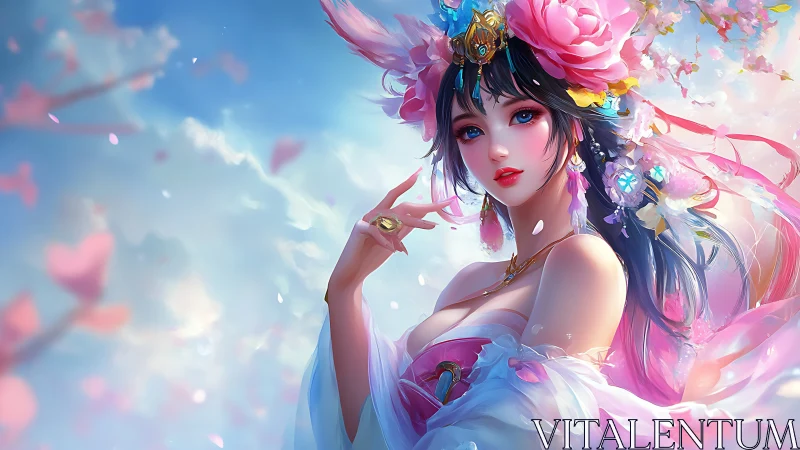 Blossom crowned sky dancer in swirling pastel daydreams.