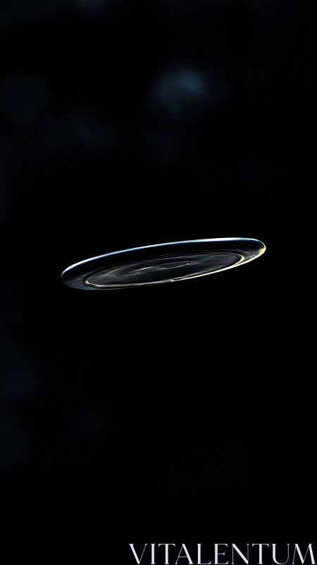 Silver disc drifting through quiet darkness of space.