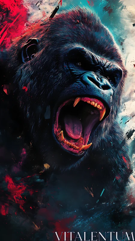 Roaring neon gorilla explodes through storm of wild color.