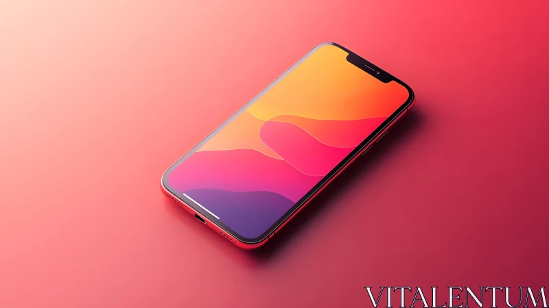 Modern smartphone with vibrant abstract wallpaper on gradient background.