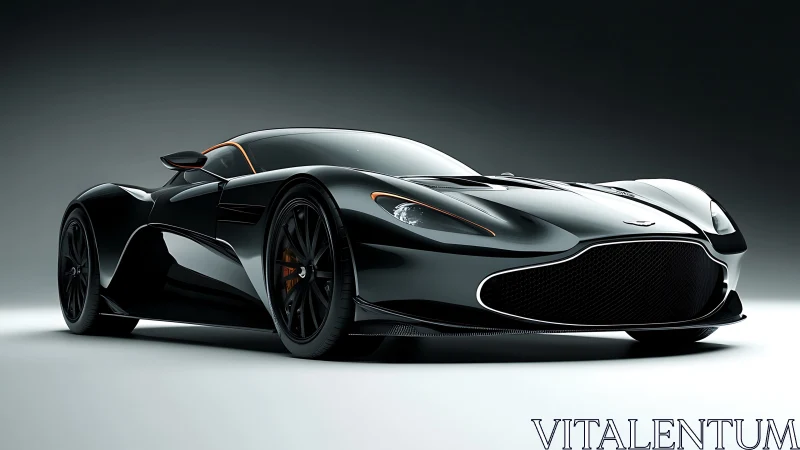 Sleek black hypercar showcases sculpted aerodynamic curves.