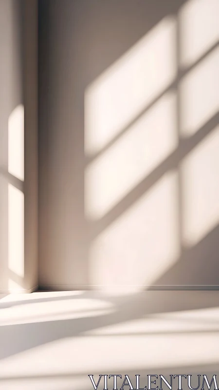 Sunlit corner wall with strong soft window shadows.