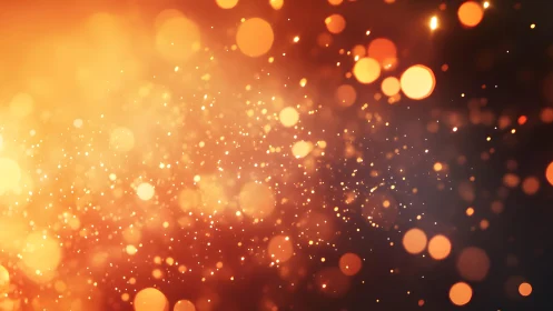 Glowing orange bokeh lights with sparkling particles, abstract style.