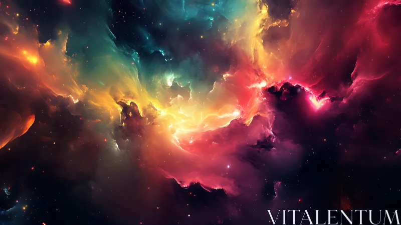 Nebular color fields with radiant cosmic cloud structures.
