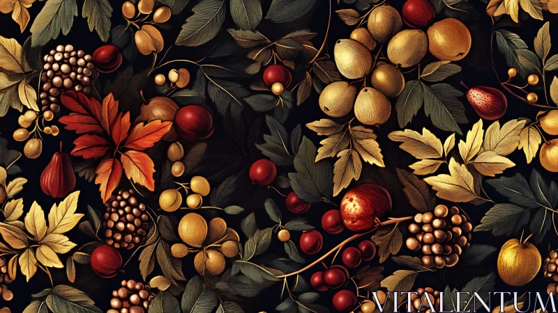 Harvest leaves whisper while jewel-toned fruits quietly glow