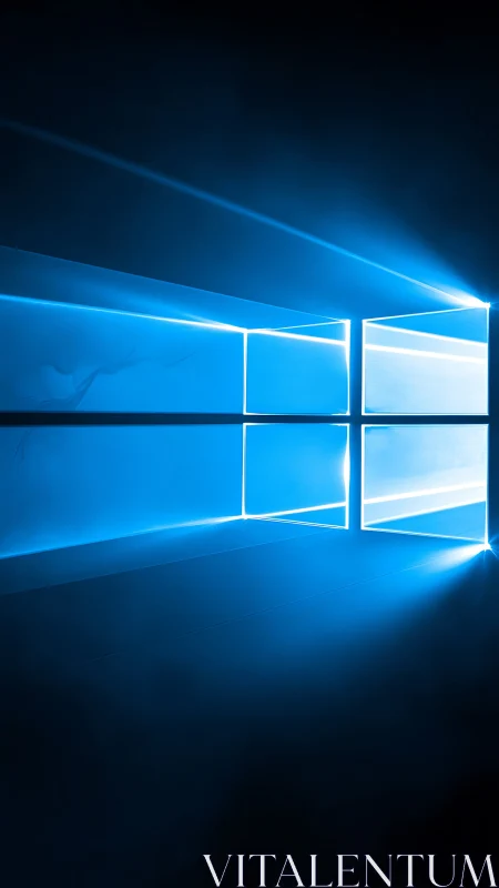 Backlit rectangular window icon projects volumetric blue light