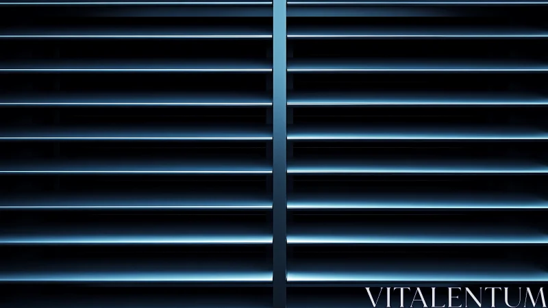 Metallic vent louvers form symmetric blue industrial grid.
