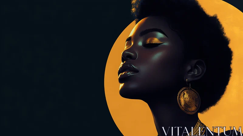 Moonlit goddess in gold, rising from the velvet dark.