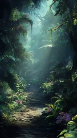 Volumetric Light Through Dense Jungle Canopy With Atmospheric Depth