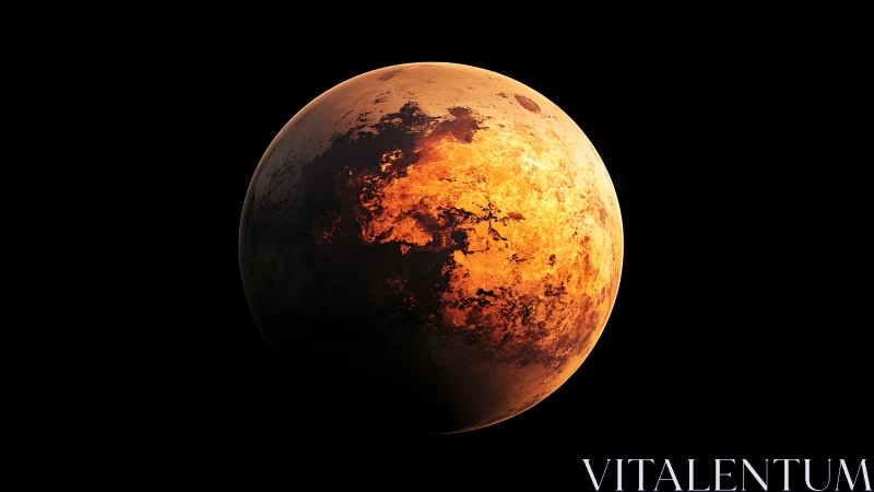 Ember-scarred alien world drifting through silent void.