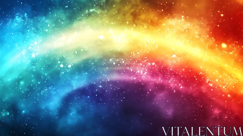 Multicolored nebula arc with dense starfield gradient.